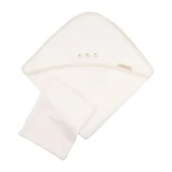 Bamboom Duo Bees Badcape + Washand – 75x75 cm – Off White