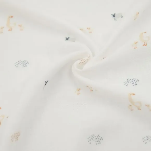 Bamboom Swaddle Muslin - Medium - 75 x 75 - Farm Buddies / Light Sand / Offwhite