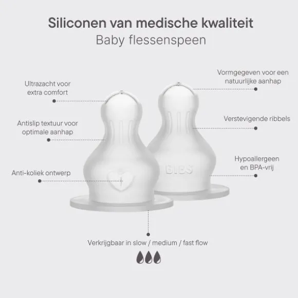 BIBS Flesspeen Rond - Medium Flow - 2 Pack - Silicone