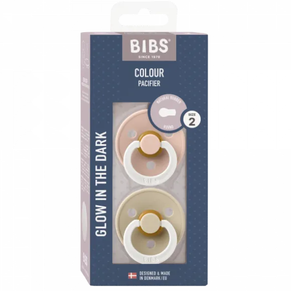 BiBs Glow In The Dark Fopspeen - Rond - 2 Stuks - 0-6 Mnd - Sage/Cloud