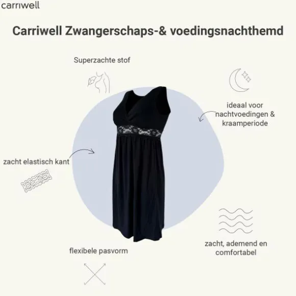 Carriwell Zwangerschap En Voedingsnachthemd - Mt. S - Zwart