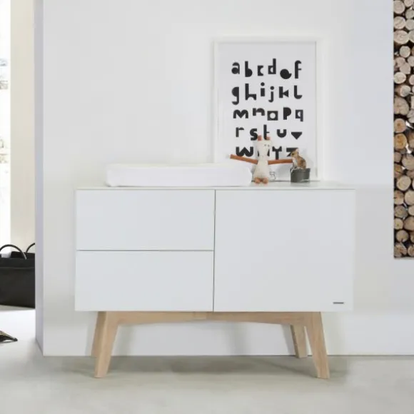Kidsmill Sixties Babykamer Wit Mat / Naturel | Bed 60 x 120 cm + Commode + Kast 2-Deurs