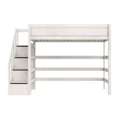 Life Time Hoogslaper Deluxe - White Wash - 177 cm - 120 cm - Met Trapkast