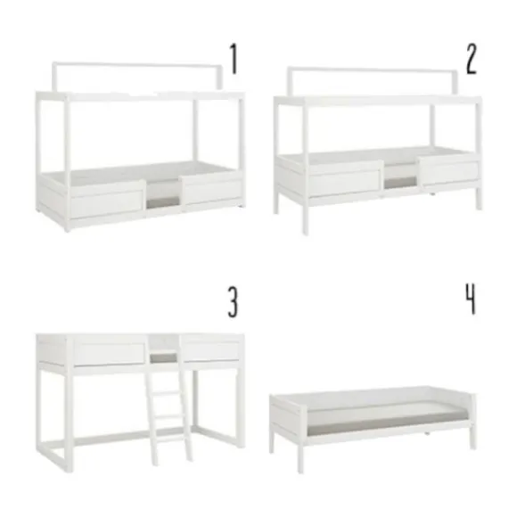LIFETIME Kidsrooms 4 in 1 Bedcombinatie Met Dakframe Incl. Luxe Lattenbodem - Wit Gelakt
