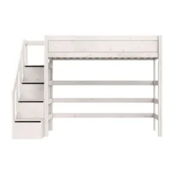 LIFETIME Kidsrooms Original Hoogslaper Met Trapkast - Premium Rolbodem - White Wash