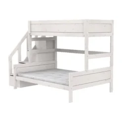 LIFETIME Kidsrooms Stapelbed Familie Met Trapkast - 90/140x200 cm - Premium Rolbodem - White Wash