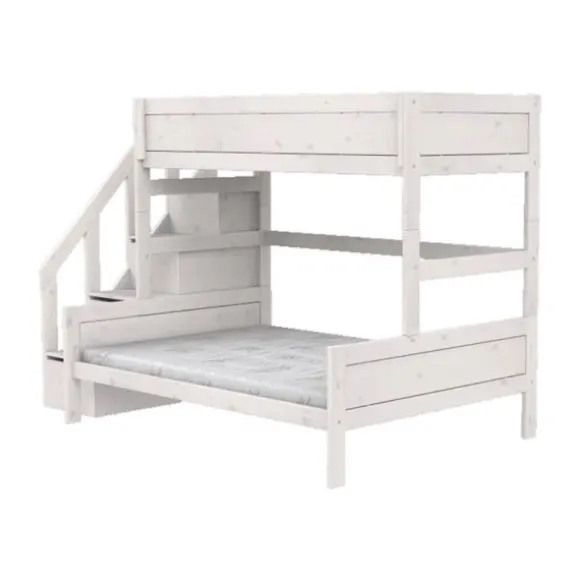 LIFETIME Kidsrooms Stapelbed Familie Met Trapkast - 90/140x200 cm - Premium Rolbodem - White Wash