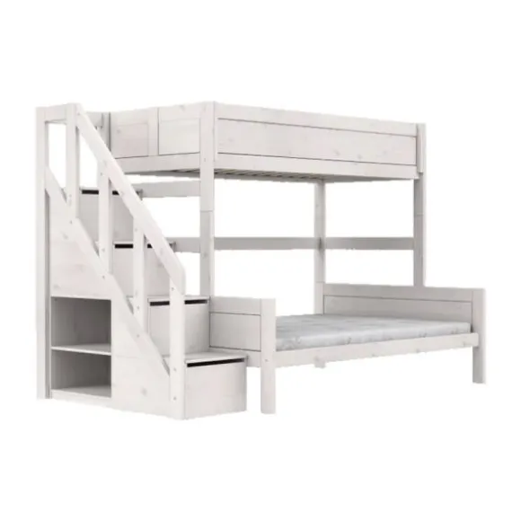 LIFETIME Kidsrooms Stapelbed Familie Met Trapkast - 90/140x200 cm - Premium Rolbodem - White Wash