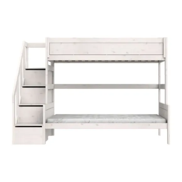 LIFETIME Kidsrooms Stapelbed Familie Met Trapkast - 90/120x200 cm - Premium Rolbodem - White Wash