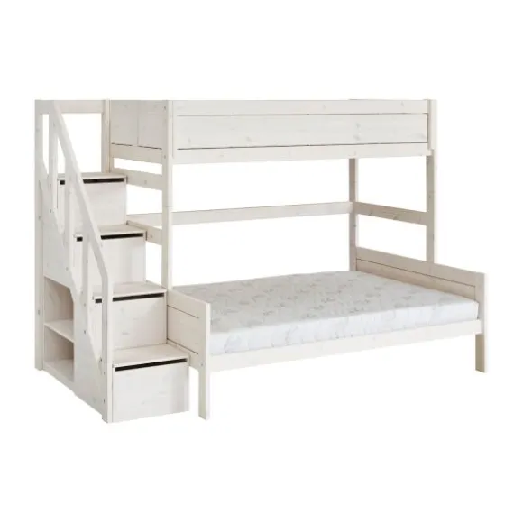LIFETIME Kidsrooms Stapelbed Family met Trapkast Whitewash 140 x 200 cm