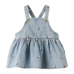 Lil' Atelier Jurk Overall - Medium Blue Denim - Geborduurd - Maat 56