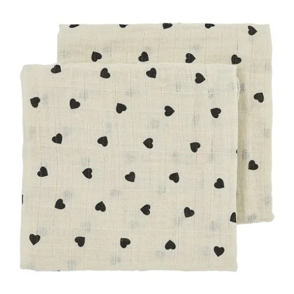 Meyco Baby Sweet Heart Hydrofiele Doeken - 2-Pack - 70x70 cm - Soft Sand/Black