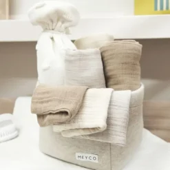 Meyco Baby Uni Washandjes - 3 Stuks - Pre-Washed Hydrofiel - Naturel/Soft Olive/Olive Green