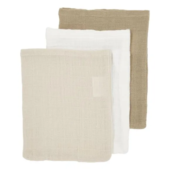 Meyco Baby Uni Washandjes - 3 Stuks - Pre-Washed Hydrofiel - Naturel/Soft Olive/Olive Green