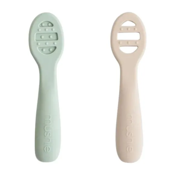 Mushie Baby Lepels 2-Pack - Cambridge Blue/Shifting Sand