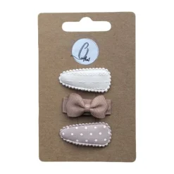 Ootje Kadootje Babyhaarclipjes - 3 Stuks - Taupe/Ivoor/Dot