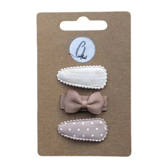 Ootje Kadootje Babyhaarclipjes - 3 Stuks - Taupe/Ivoor/Dot