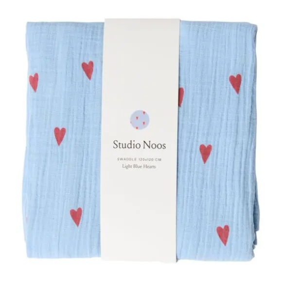 Studio Noos Swaddle - Light blue Hearts - 120x120 cm