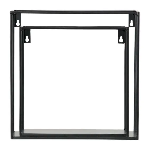 WOOOD Wandplank Kubus Meert - Metaal Zwart - Set van 2